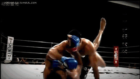 凶猛的拳击手挥拳猛打倒在地上的拳手gif图片