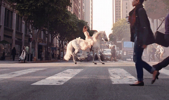 女孩骑着大马在大街上狂奔gif图片