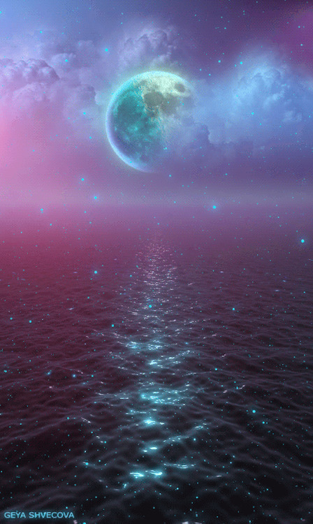 唯美的海上明月动态素材图片:海水,月亮,波浪