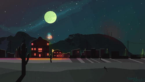 月下安静的街道动画图片:月亮,街道