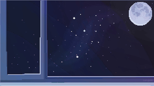 窗外繁星点点与月亮形成一副美丽的景象gif图片
