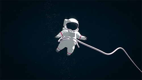 一位用绳子拴着的太空宇航员gif图片