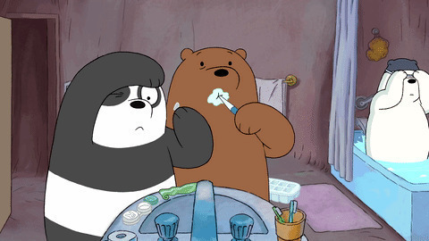 卡通熊猫与小熊早上起来一起刷牙gif图片